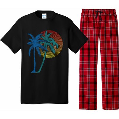 Vintage Sunset Sunrise Palms Vacay Summer Vacation Vibes Tee Funny Gift Pajama Set