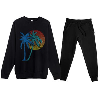 Vintage Sunset Sunrise Palms Vacay Summer Vacation Vibes Tee Funny Gift Premium Crewneck Sweatsuit Set