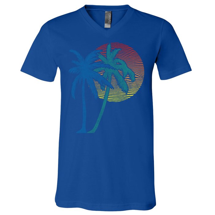 Vintage Sunset Sunrise Palms Vacay Summer Vacation Vibes Tee Funny Gift V-Neck T-Shirt