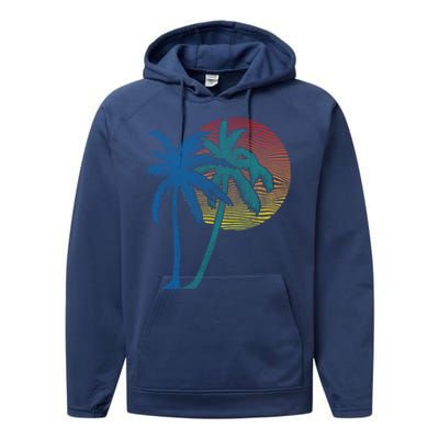 Vintage Sunset Sunrise Palms Vacay Summer Vacation Vibes Tee Funny Gift Performance Fleece Hoodie