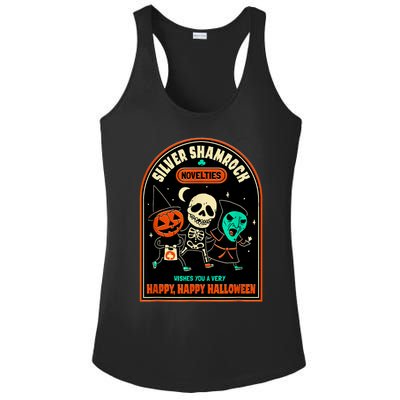 Vintage Silver Shamrock Novelties Happy Happy Halloween Ladies PosiCharge Competitor Racerback Tank