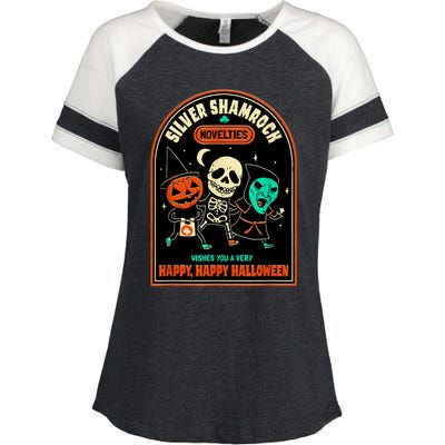 Vintage Silver Shamrock Novelties Happy Happy Halloween Enza Ladies Jersey Colorblock Tee