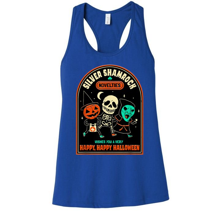 Vintage Silver Shamrock Novelties Happy Happy Halloween Women's Racerback Tank