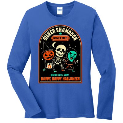 Vintage Silver Shamrock Novelties Happy Happy Halloween Ladies Long Sleeve Shirt