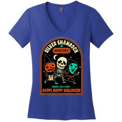 Vintage Silver Shamrock Novelties Happy Happy Halloween Women's V-Neck T-Shirt