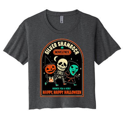 Vintage Silver Shamrock Novelties Happy Happy Halloween Women's Crop Top Tee