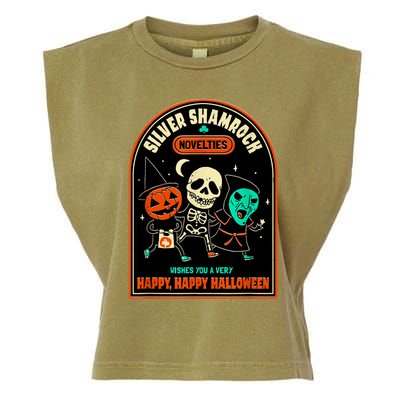 Vintage Silver Shamrock Novelties Happy Happy Halloween Garment-Dyed Women's Muscle Tee