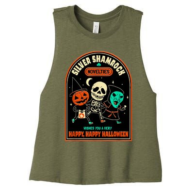 Vintage Silver Shamrock Novelties Happy Happy Halloween Women's Racerback Cropped Tank