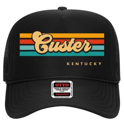 Vintage Sunset Stripes Custer Kentucky High Crown Mesh Back Trucker Hat