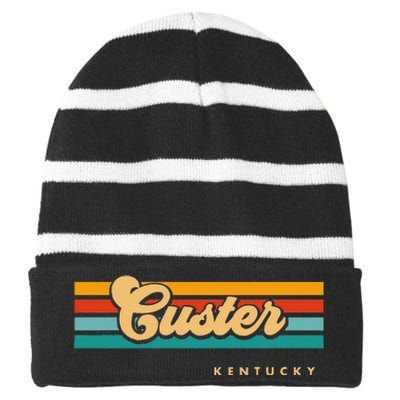 Vintage Sunset Stripes Custer Kentucky Striped Beanie with Solid Band