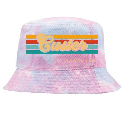 Vintage Sunset Stripes Custer Kentucky Tie-Dyed Bucket Hat