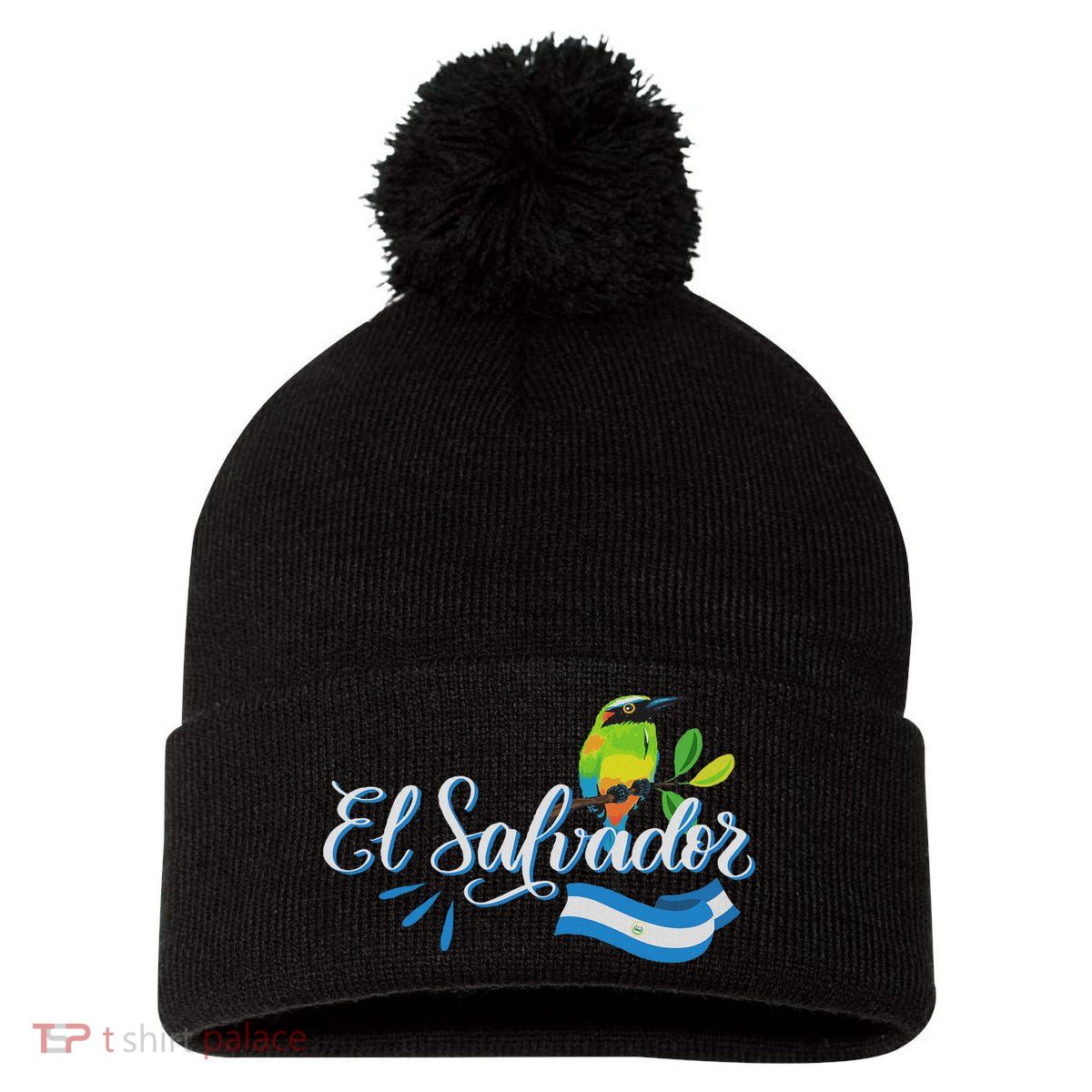 Vos Solo Sos Paja Salvadoran Slang El Salvador Flag Torogoz Pom Pom 12in Knit Beanie
