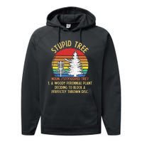 Vintage Sunset Stupid Tree Disc Golf Funny Performance Fleece Hoodie