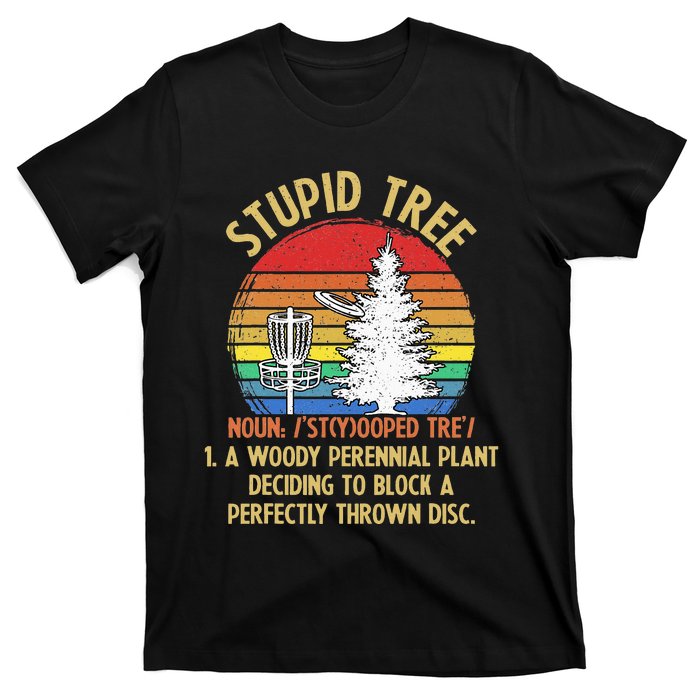 Vintage Sunset Stupid Tree Disc Golf Funny T-Shirt