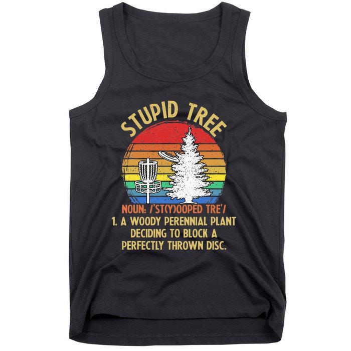 Vintage Sunset Stupid Tree Disc Golf Funny Tank Top