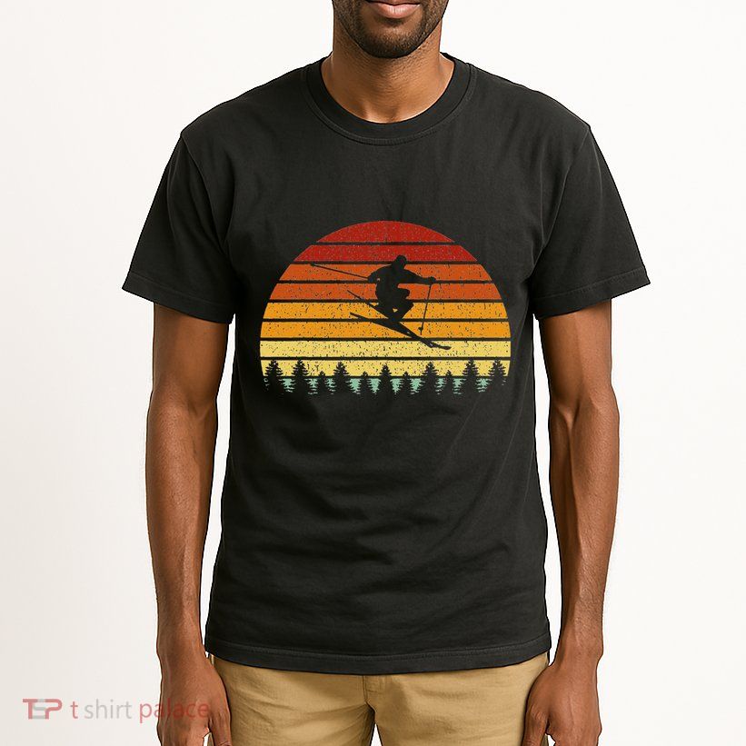 Vintage Sunset Skiing Gift For Skiers Tall T-Shirt