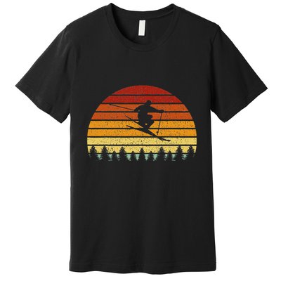 Vintage Sunset Skiing Gift For Skiers Premium T-Shirt
