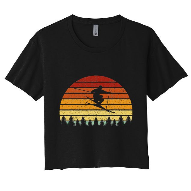Vintage Sunset Skiing Gift For Skiers Crop Top