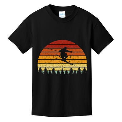 Vintage Sunset Skiing Gift For Skiers Kids T-Shirt