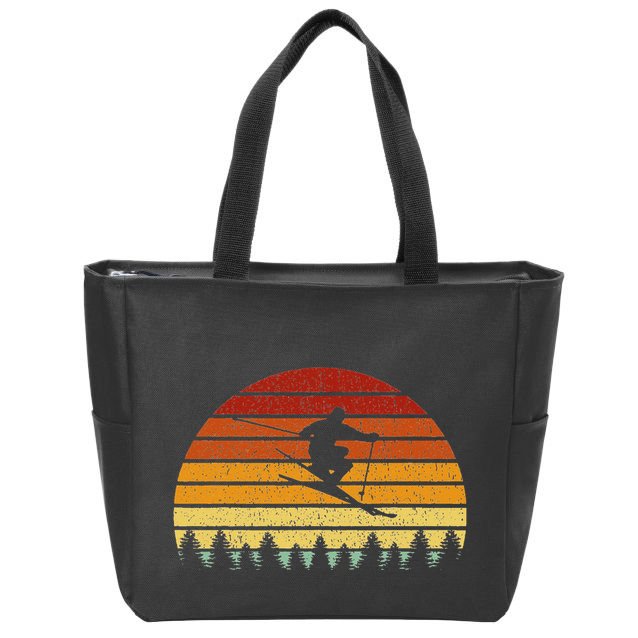 Vintage Sunset Skiing Gift For Skiers Zip Tote Bag
