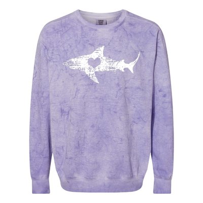 Vintage Shark Silhouette Hammerhead Shark Tiger Shark Heart Colorblast Crewneck Sweatshirt