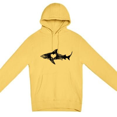 Vintage Shark Silhouette Hammerhead Shark Tiger Shark Heart Premium Pullover Hoodie