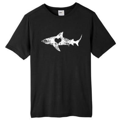 Vintage Shark Silhouette Hammerhead Shark Tiger Shark Heart Tall Fusion ChromaSoft Performance T-Shirt