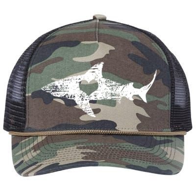 Vintage Shark Silhouette Hammerhead Shark Tiger Shark Heart Retro Rope Trucker Hat Cap