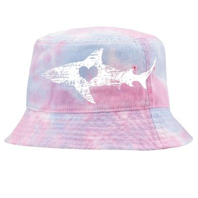 Vintage Shark Silhouette Hammerhead Shark Tiger Shark Heart Tie-Dyed Bucket Hat