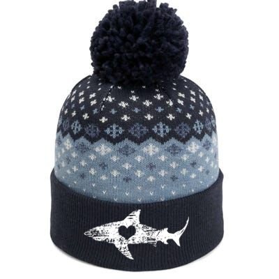 Vintage Shark Silhouette Hammerhead Shark Tiger Shark Heart The Baniff Cuffed Pom Beanie