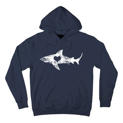 Vintage Shark Silhouette Hammerhead Shark Tiger Shark Heart Hoodie