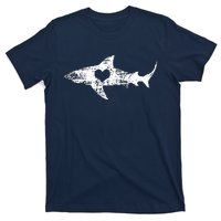 Vintage Shark Silhouette Hammerhead Shark Tiger Shark Heart T-Shirt