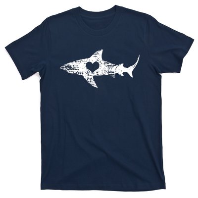 Vintage Shark Silhouette Hammerhead Shark Tiger Shark Heart T-Shirt