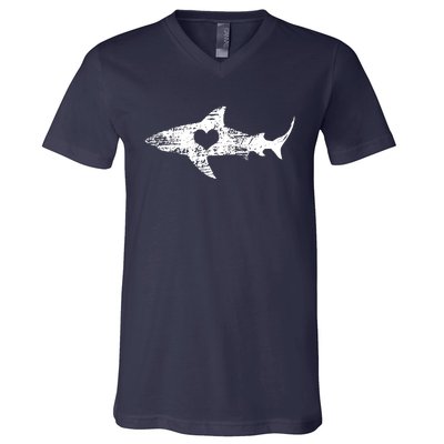 Vintage Shark Silhouette Hammerhead Shark Tiger Shark Heart V-Neck T-Shirt