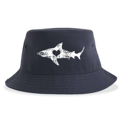 Vintage Shark Silhouette Hammerhead Shark Tiger Shark Heart Sustainable Bucket Hat