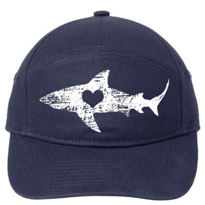 Vintage Shark Silhouette Hammerhead Shark Tiger Shark Heart 7-Panel Snapback Hat