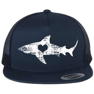 Vintage Shark Silhouette Hammerhead Shark Tiger Shark Heart Flat Bill Trucker Hat