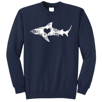 Vintage Shark Silhouette Hammerhead Shark Tiger Shark Heart Tall Sweatshirt