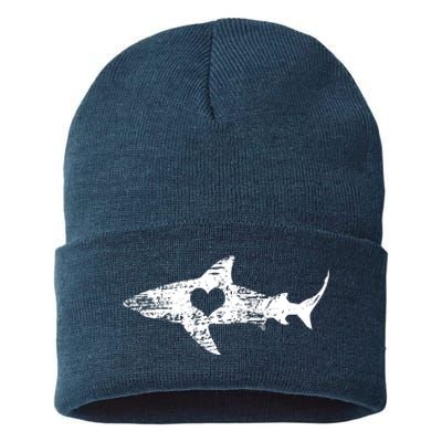 Vintage Shark Silhouette Hammerhead Shark Tiger Shark Heart Sustainable Knit Beanie