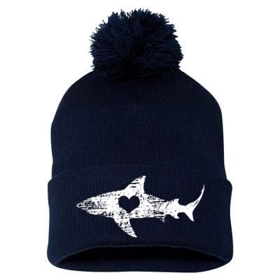 Vintage Shark Silhouette Hammerhead Shark Tiger Shark Heart Pom Pom 12in Knit Beanie