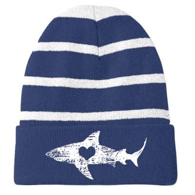 Vintage Shark Silhouette Hammerhead Shark Tiger Shark Heart Striped Beanie with Solid Band