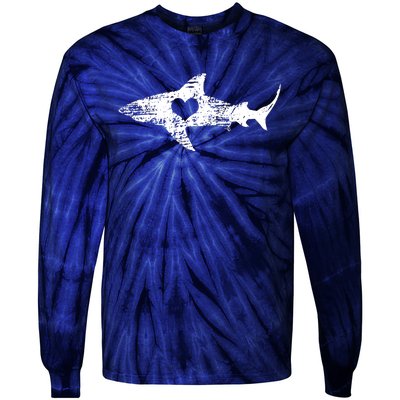 Vintage Shark Silhouette Hammerhead Shark Tiger Shark Heart Tie-Dye Long Sleeve Shirt