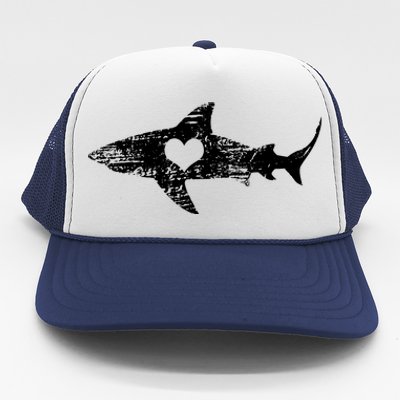 Vintage Shark Silhouette Hammerhead Shark Tiger Shark Heart Trucker Hat