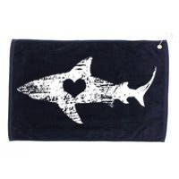 Vintage Shark Silhouette Hammerhead Shark Tiger Shark Heart Grommeted Golf Towel