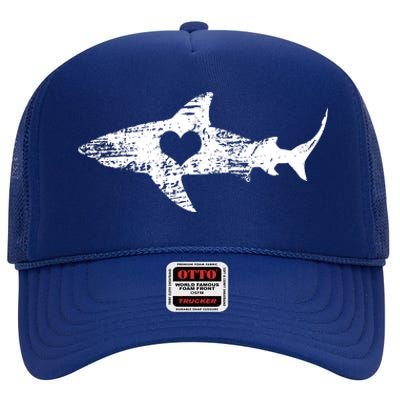 Vintage Shark Silhouette Hammerhead Shark Tiger Shark Heart High Crown Mesh Back Trucker Hat