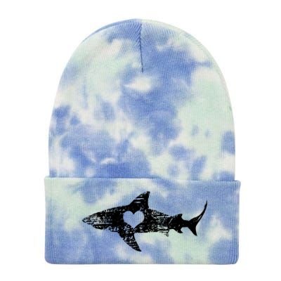 Vintage Shark Silhouette Hammerhead Shark Tiger Shark Heart Tie Dye 12in Knit Beanie