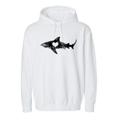 Vintage Shark Silhouette Hammerhead Shark Tiger Shark Heart Garment-Dyed Fleece Hoodie