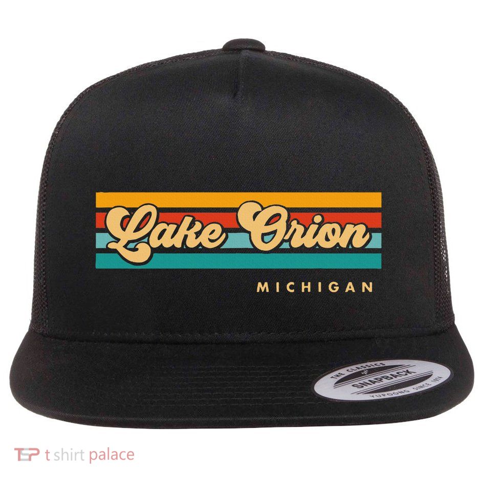 Vintage Sunset Stripes Lake Orion Michigan Flatbill Hat