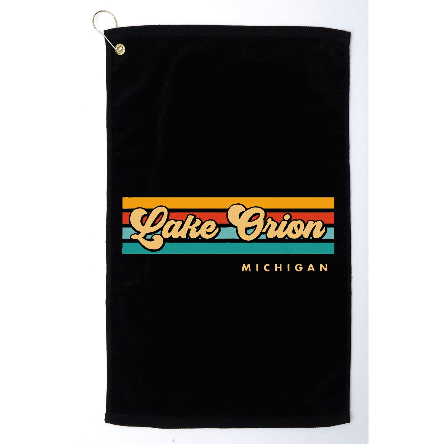Vintage Sunset Stripes Lake Orion Michigan Golf Towel
