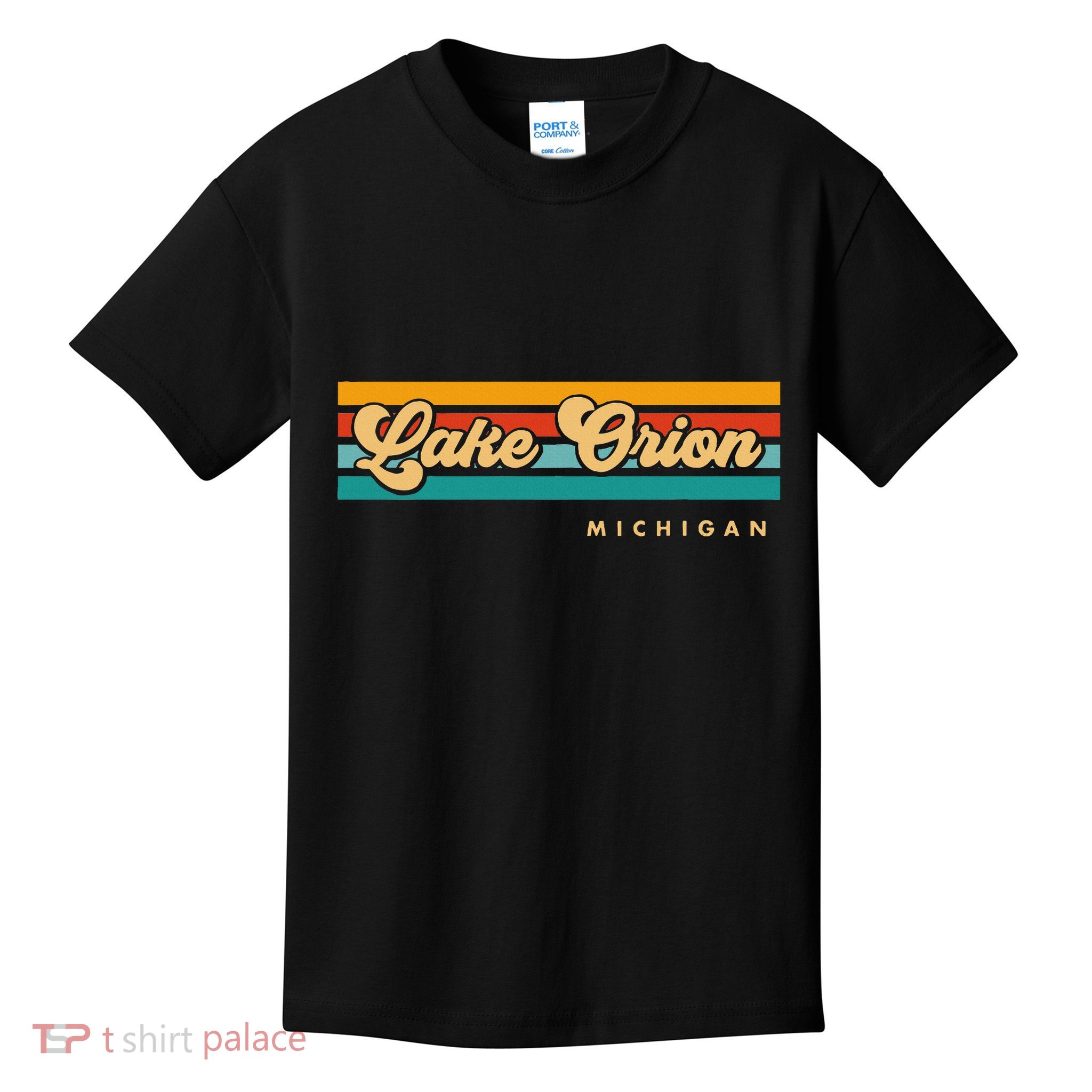 Vintage Sunset Stripes Lake Orion Michigan Kids T-Shirt